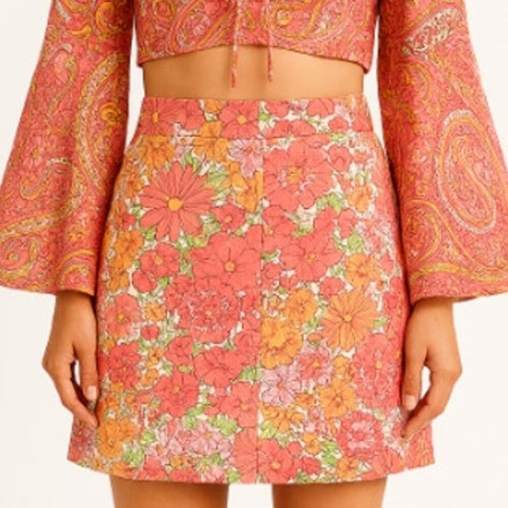 Retro Floral Skirt Size Medium Mini 70s A-Line Cotton Mod Print Floral Bold